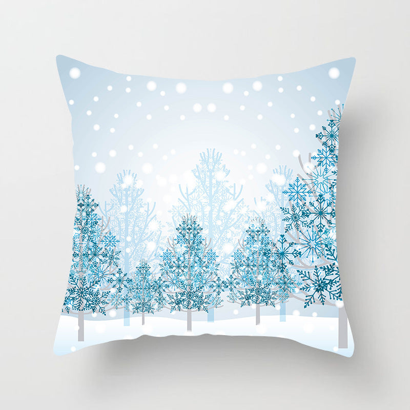 HKM-408787 European and American Christmas Snowflake Digital Printing Polyester Pillowcase 45x45 cm