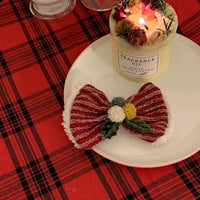 HKM-408787 Red Plush Christmas Hat Headband with Bowknot and Star Hair Clips for Women
