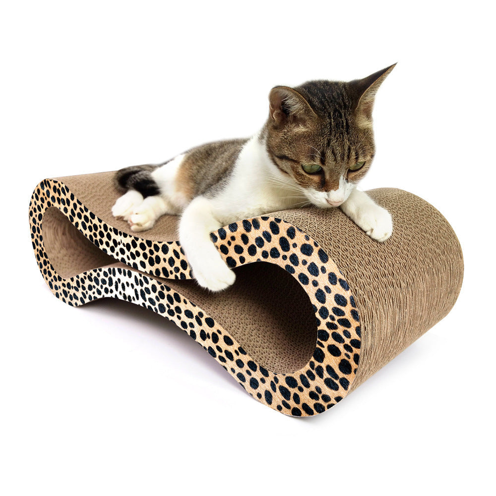 HKM-408979 Fashionable Corrugated Cat Scratch Board - Pillow Design in Coffee, Wood, and Leopard Colors