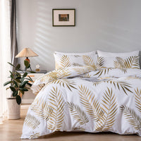 HKM-408979 Printed Leaves Bedding Set with Pillowcases - Various Sizes Available