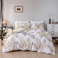 HKM-408979 Printed Leaves Bedding Set with Pillowcases - Various Sizes Available