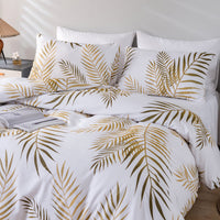 HKM-408979 Printed Leaves Bedding Set with Pillowcases - Various Sizes Available
