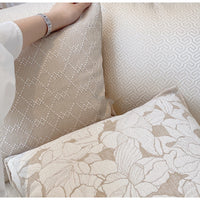HKM-409043 French Magnolia Cushion Cover - Elegant 45x45cm Pillow Case in Champagne Embossed, Log Wind Rhombus, Cloud Texture, and White Fox Hair Designs