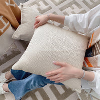 HKM-409043 French Magnolia Cushion Cover - Elegant 45x45cm Pillow Case in Champagne Embossed, Log Wind Rhombus, Cloud Texture, and White Fox Hair Designs