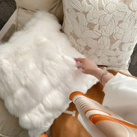 HKM-409043 French Magnolia Cushion Cover - Elegant 45x45cm Pillow Case in Champagne Embossed, Log Wind Rhombus, Cloud Texture, and White Fox Hair Designs