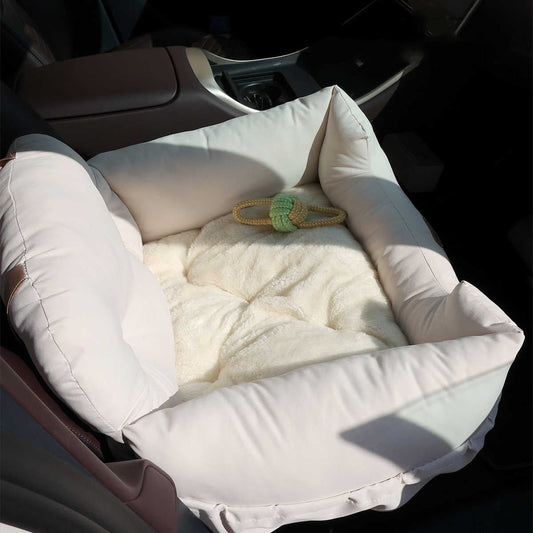 HKM-409107 Milky White Suede Pet Car Nest Kennel Seat with PP Cotton Lining - Free Size 50x40x30cm