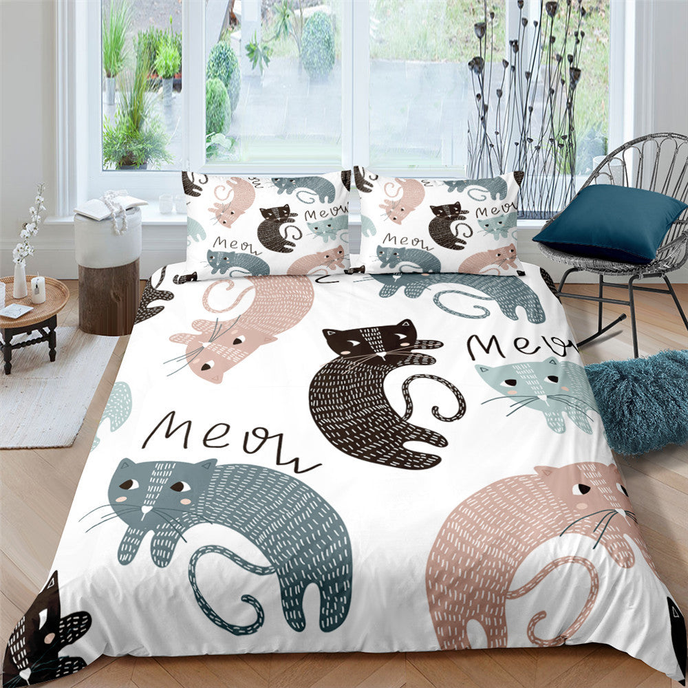 HKM-409299 3-Piece 3D Digital Print Cartoon Quilt Cover Set with Pillowcases for Kids