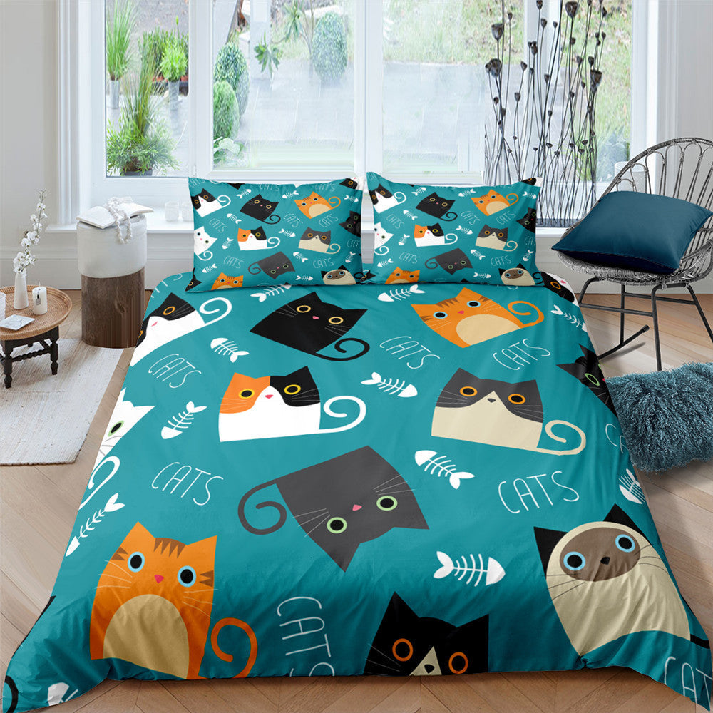 HKM-409299 3-Piece 3D Digital Print Cartoon Quilt Cover Set with Pillowcases for Kids