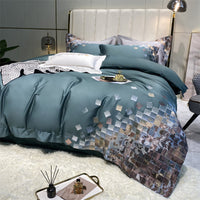 HKM-409299 Luxury Cotton Four-Piece Bedding Set with Geometric Pattern for 1.5-2m Beds