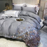 HKM-409299 Luxury Cotton Four-Piece Bedding Set with Geometric Pattern for 1.5-2m Beds