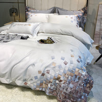 HKM-409299 Luxury Cotton Four-Piece Bedding Set with Geometric Pattern for 1.5-2m Beds