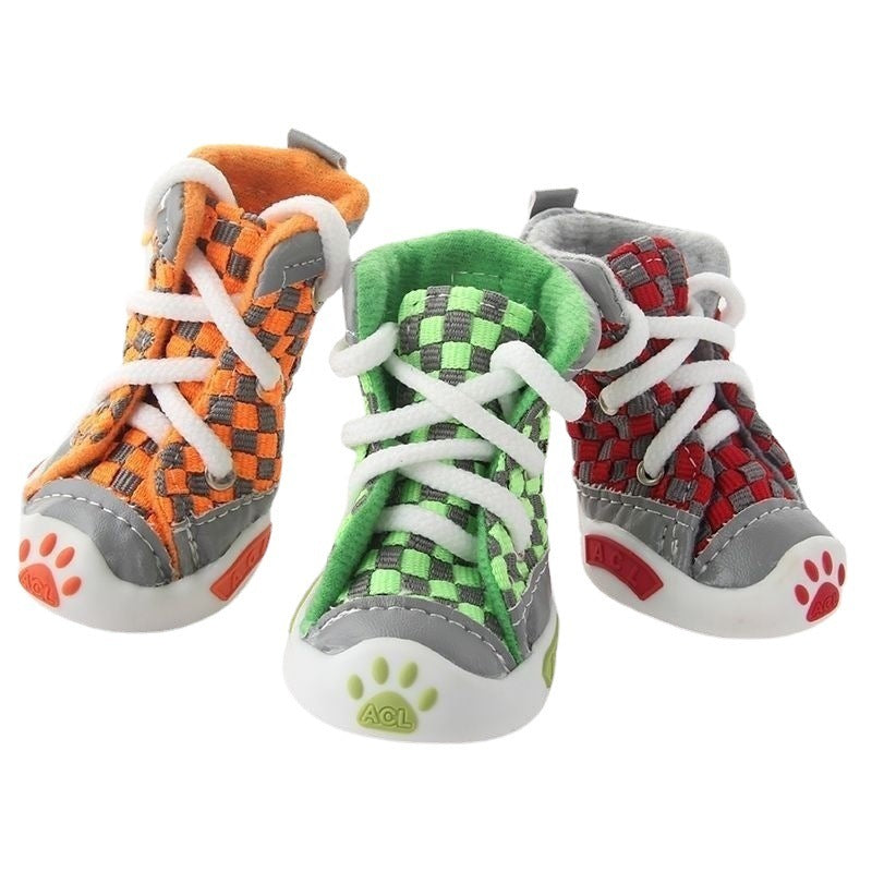 HKM-409299 Small Dog Non-slip Shoes - Warm and Comfortable, Available in Red, Green, and Orange