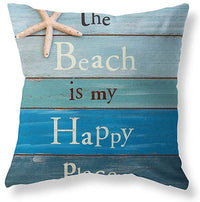 HKM-409363 Ocean Landscape Linen Pillowcase - 45x45cm Blue Cushion Cover for Bedroom Decor