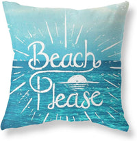 HKM-409363 Ocean Landscape Linen Pillowcase - 45x45cm Blue Cushion Cover for Bedroom Decor