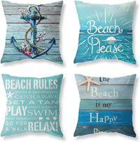 HKM-409363 Ocean Landscape Linen Pillowcase - 45x45cm Blue Cushion Cover for Bedroom Decor
