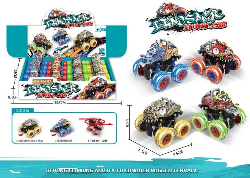HKM-409619 12PCS Mini Dinosaur Friction Pull Back Car Toy Set for Kids - Inertia Vehicles