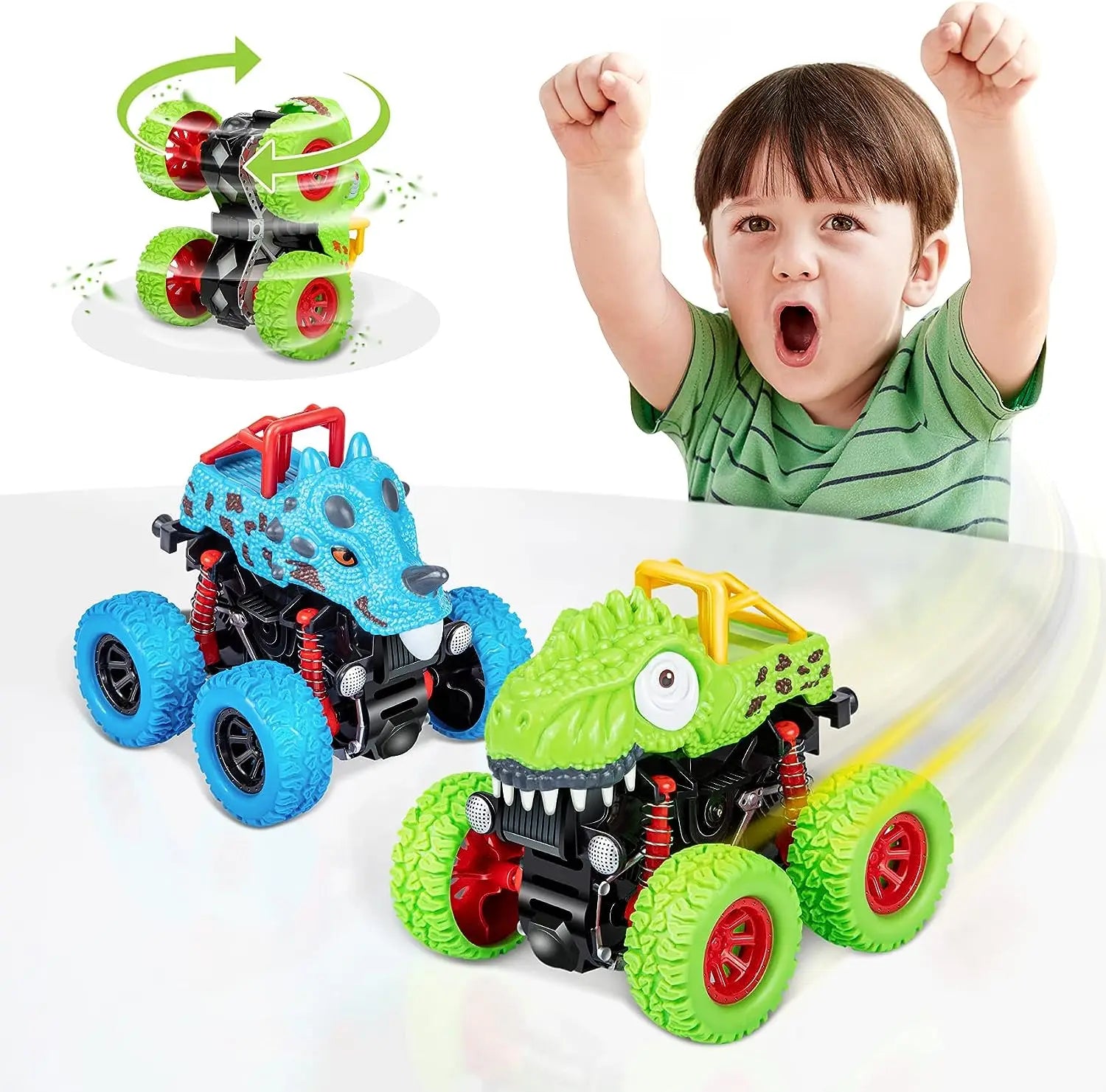 HKM-409619 12PCS Mini Dinosaur Friction Pull Back Car Toy Set for Kids - Inertia Vehicles