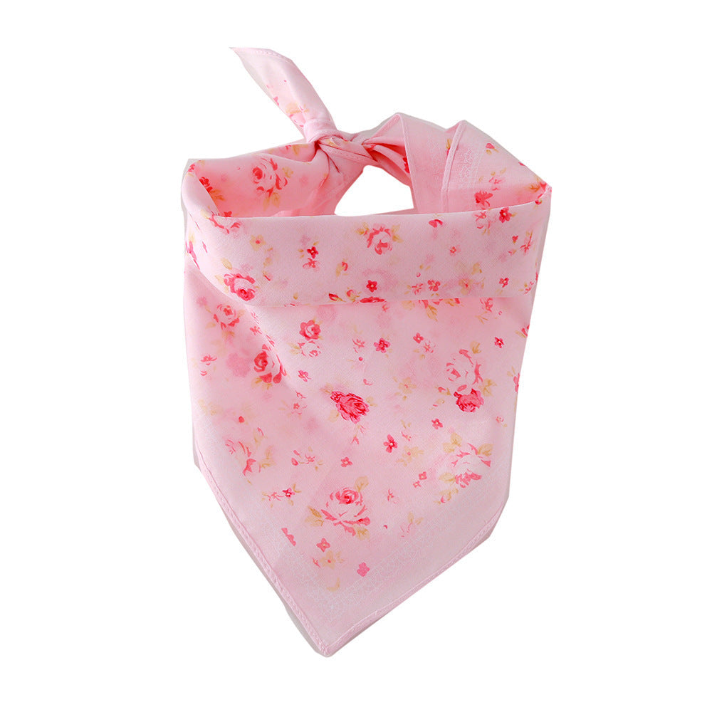 HKM-409683 Cotton Triangle Scarf with Floral Bandana Bib in Pink and Beige