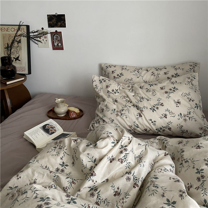 HKM-409811 Floral Cotton Bedding Set 4-Piece for Summer - Available in Multiple Sizes