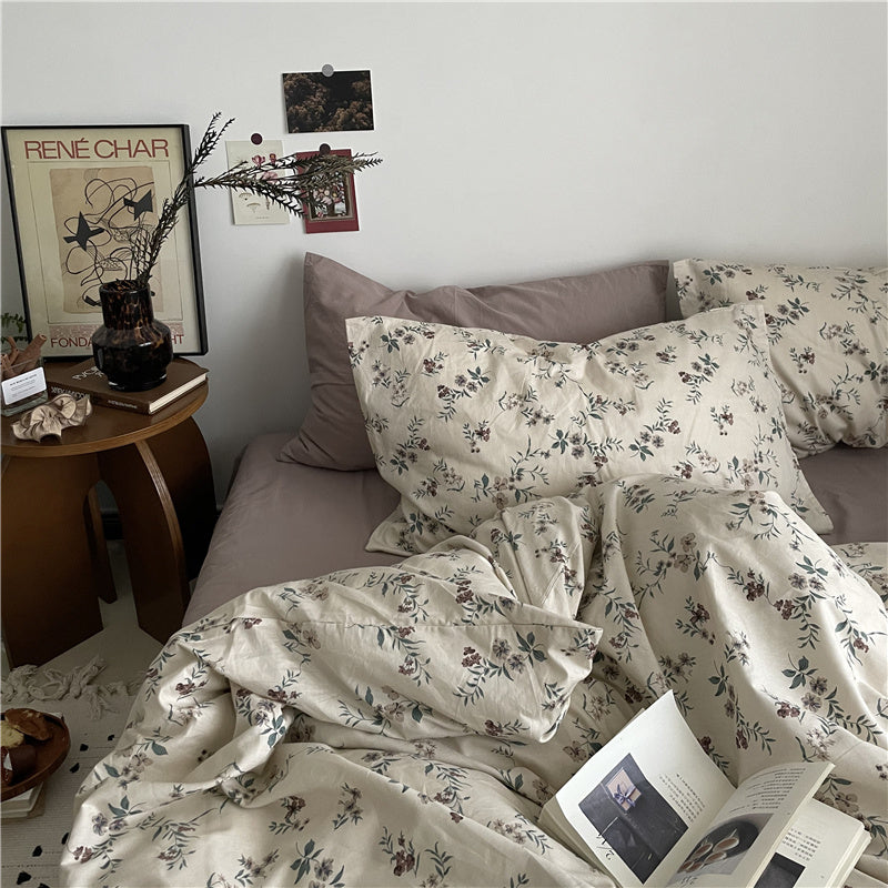 HKM-409811 Floral Cotton Bedding Set 4-Piece for Summer - Available in Multiple Sizes