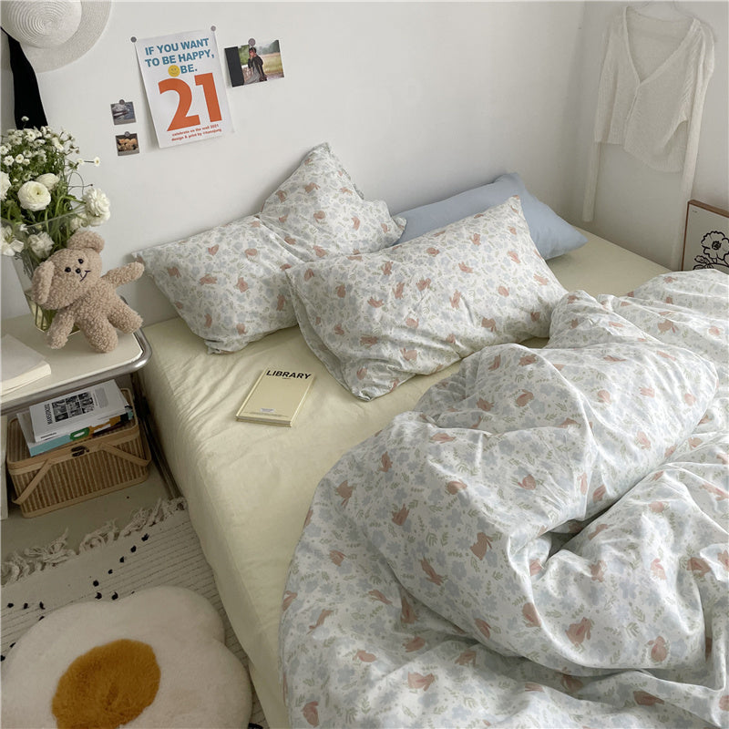 HKM-409811 Floral Cotton Bedding Set 4-Piece for Summer - Available in Multiple Sizes