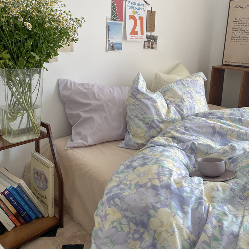 HKM-409811 Floral Cotton Bedding Set 4-Piece for Summer - Available in Multiple Sizes
