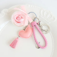HKM-409811 Rose Flower Keychain Pendant with Tassels for Car Decoration and Gifts