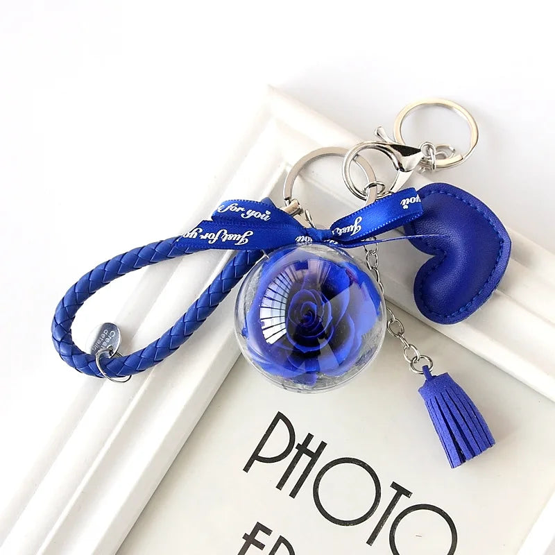 HKM-409811 Rose Flower Keychain Pendant with Tassels for Car Decoration and Gifts