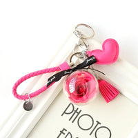 HKM-409811 Rose Flower Keychain Pendant with Tassels for Car Decoration and Gifts