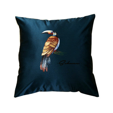 HKM-409875 Modern Tropical Bird and Leaf Print Satin Pillowcase