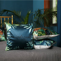 HKM-409875 Modern Tropical Bird and Leaf Print Satin Pillowcase
