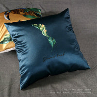 HKM-409875 Modern Tropical Bird and Leaf Print Satin Pillowcase