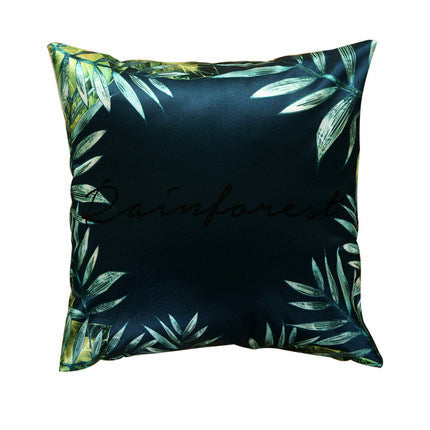 HKM-409875 Modern Tropical Bird and Leaf Print Satin Pillowcase