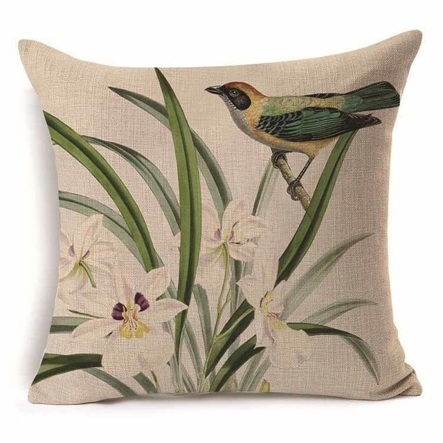 HKM-409939 Cotton Branch Patterned Linen Pillow Cover - 45x45cm Modern Cushion
