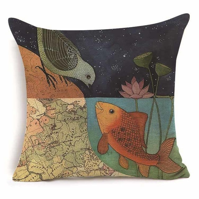 HKM-409939 Cotton Branch Patterned Linen Pillow Cover - 45x45cm Modern Cushion