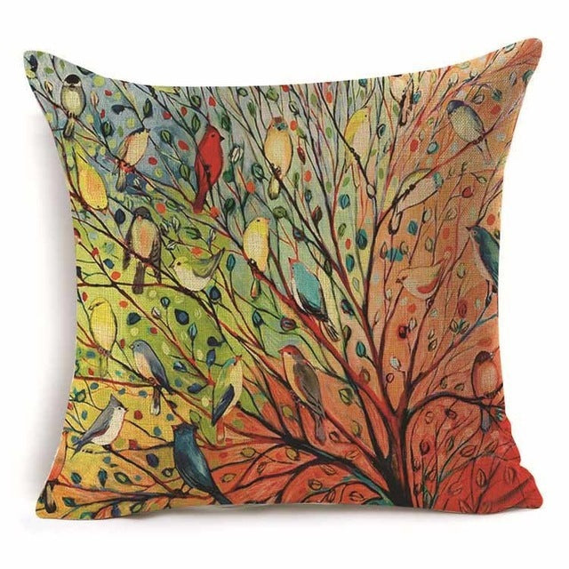 HKM-409939 Cotton Branch Patterned Linen Pillow Cover - 45x45cm Modern Cushion
