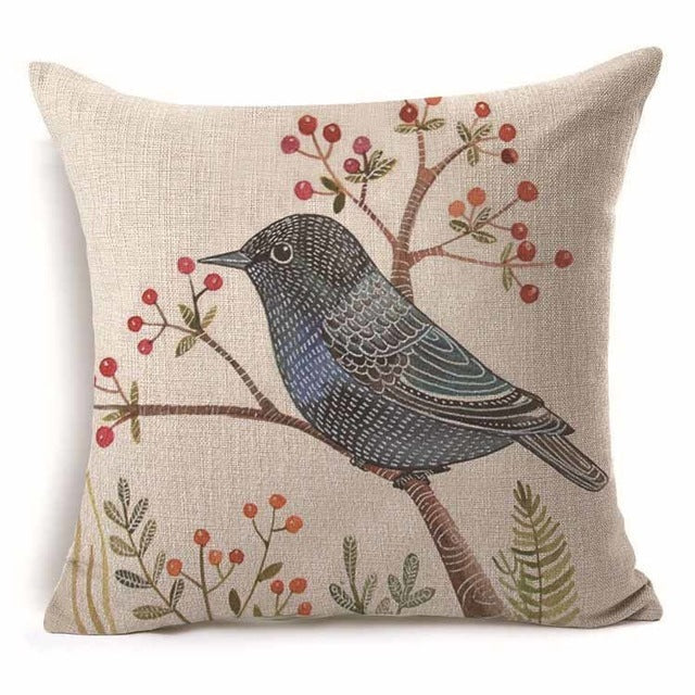 HKM-409939 Cotton Branch Patterned Linen Pillow Cover - 45x45cm Modern Cushion