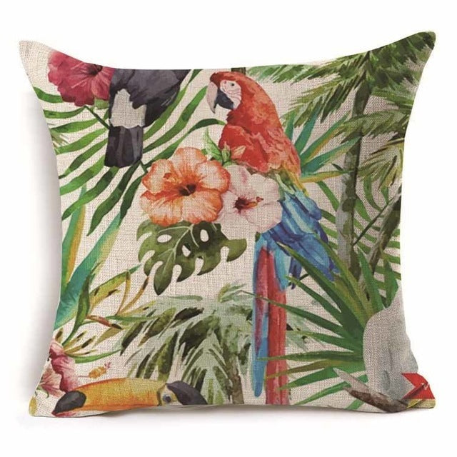 HKM-409939 Cotton Branch Patterned Linen Pillow Cover - 45x45cm Modern Cushion
