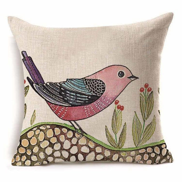 HKM-409939 Cotton Branch Patterned Linen Pillow Cover - 45x45cm Modern Cushion