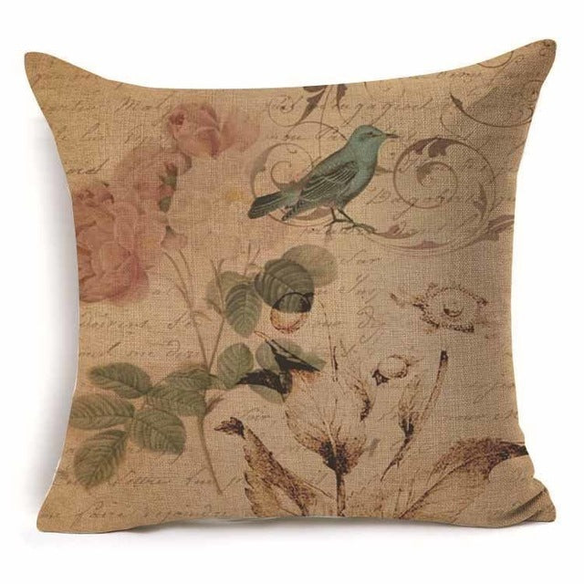 HKM-409939 Cotton Branch Patterned Linen Pillow Cover - 45x45cm Modern Cushion