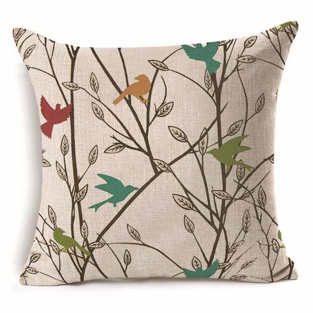 HKM-409939 Cotton Branch Patterned Linen Pillow Cover - 45x45cm Modern Cushion