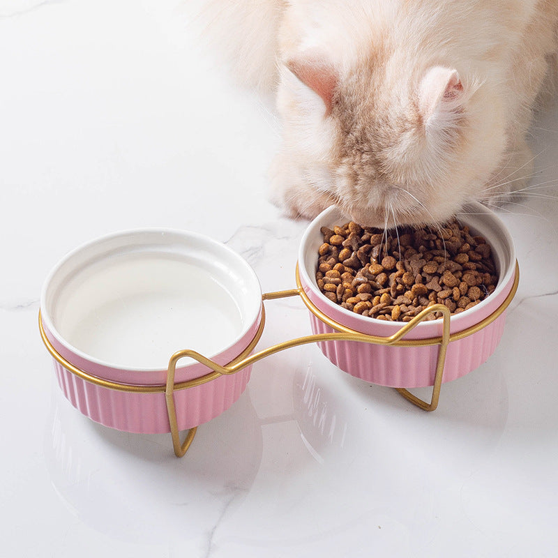HKM-410003 Cervical Spine Protecting Elevated Ceramic Pet Bowl Set in Sky Blue, Pink, and White