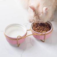 HKM-410003 Cervical Spine Protecting Elevated Ceramic Pet Bowl Set in Sky Blue, Pink, and White