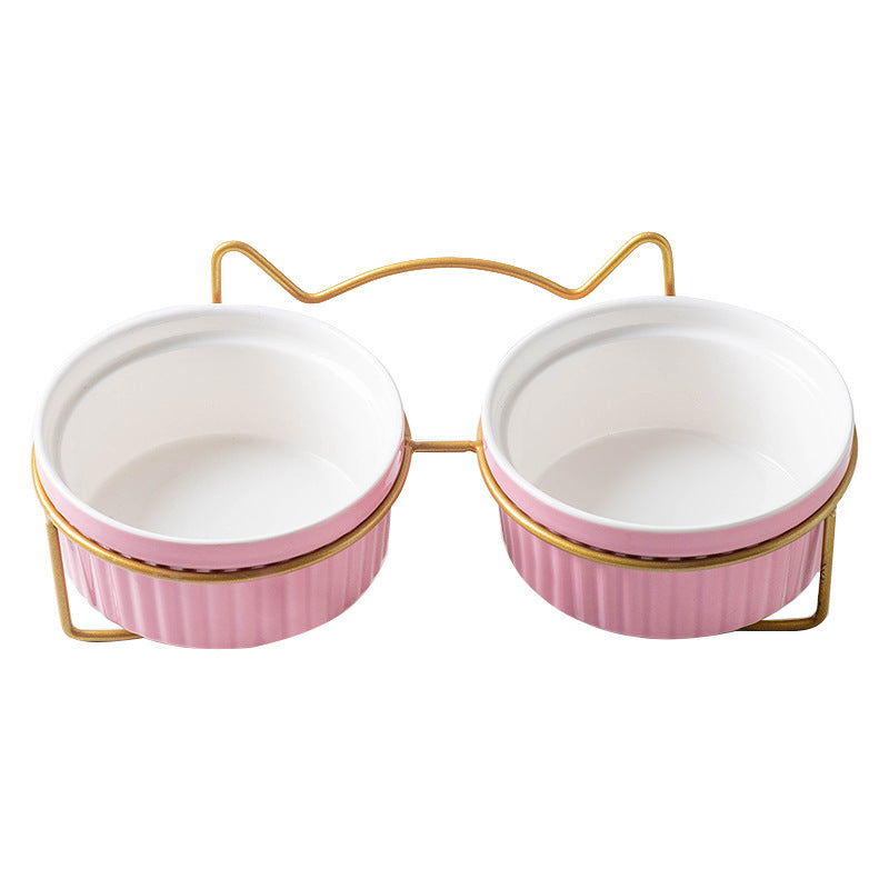 HKM-410003 Cervical Spine Protecting Elevated Ceramic Pet Bowl Set in Sky Blue, Pink, and White