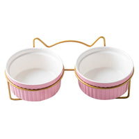 HKM-410003 Cervical Spine Protecting Elevated Ceramic Pet Bowl Set in Sky Blue, Pink, and White