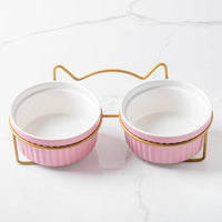 HKM-410003 Cervical Spine Protecting Elevated Ceramic Pet Bowl Set in Sky Blue, Pink, and White