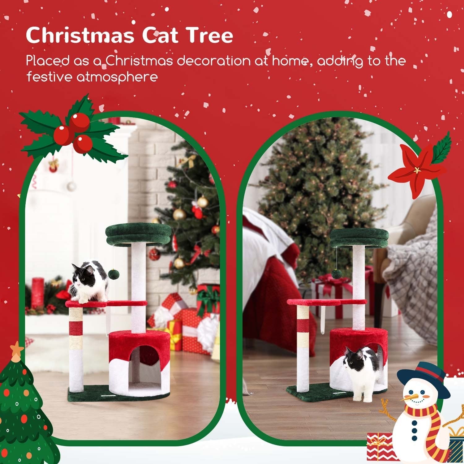 HKM-410131 Christmas-Themed 33-Inch Cat Climbing Frame for Active Play and Exploration