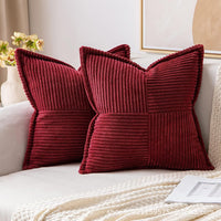 HKM-410259 Super Soft Corduroy Striped Pillow Covers - Decorative Textured Throw Pillows for Couch and Living Room
