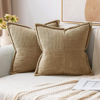 HKM-410259 Super Soft Corduroy Striped Pillow Covers - Decorative Textured Throw Pillows for Couch and Living Room
