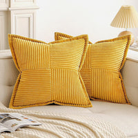HKM-410259 Super Soft Corduroy Striped Pillow Covers - Decorative Textured Throw Pillows for Couch and Living Room